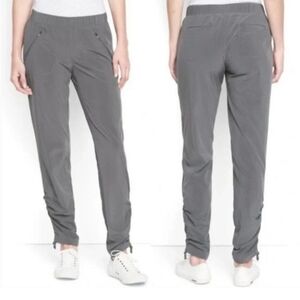 Athleta Aspire Ankle Pant Light Grey Elastic Waist Ruched Cinchable Jogger Sz 12